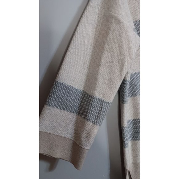 Kinross Cashmere Medium Boho Minimalist Classic Strip Beige Grey Pullover Sweate - Picture 4 of 5